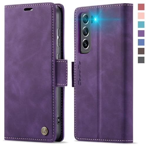 XYGLOW Handyhülle für Samsung Galaxy S21 FE Hülle Klappbar Premium PU Lederhülle Klapphülle【RFID Schutz】 Kartenfach Standfunktion Schutzhülle für Samsung S21 FE 5G Flip Case Wallet Tasche Cover, Lila von XYGLOW