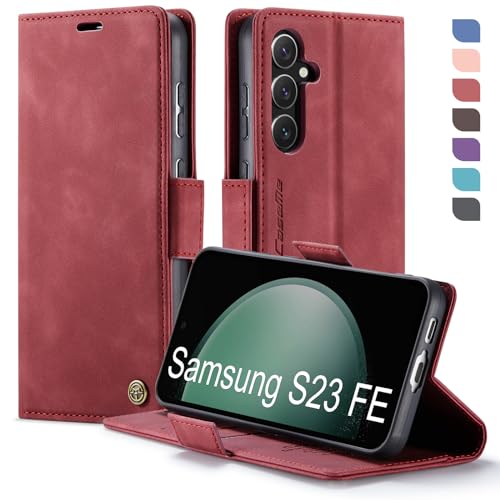 XYGLOW Handyhülle für Samsung Galaxy S23 FE Hülle Klappbar Premium PU Lederhülle Klapphülle【RFID Schutz】 Kartenfach Standfunktion Schutzhülle für Samsung S23 FE 5G Flip Case Wallet Tasche Cover,Rot von XYGLOW