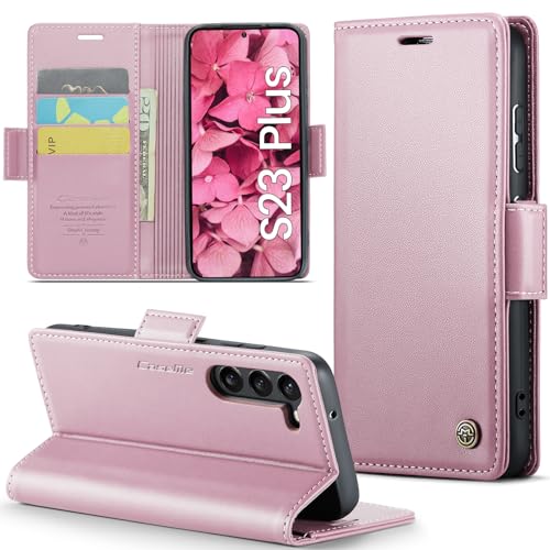 XYGLOW Handyhülle für Samsung Galaxy S23 Plus Hülle Premium Leder Klappbar Kartenfach Magnet Standfunktion RFID Schutzhülle für Samsung S23+ Plus Flip Case Wallet Klapphülle Lederhülle Rosa Gold 6,6" von XYGLOW