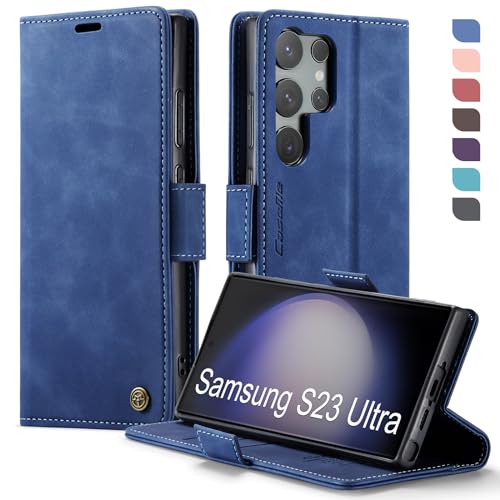 XYGLOW Handyhülle für Samsung Galaxy S23 Ultra 5G Hülle Premium PU Lederhülle Klapphülle【RFID Schutz】 Kartenfach Standfunktion Schutzhülle für Samsung S23 Ultra Flip Case Tasche Klappbar,Blau von XYGLOW