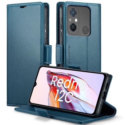 XYGLOW Handyhülle für Xiaomi Redmi 12C Hüllen Premium Leder Klappbar Kartenfach Magnet Standfunktion RFID Schutzhülle für Redmi 12C Flip Case Wallet Klapphülle Lederhülle Blau 6.71" von XYGLOW