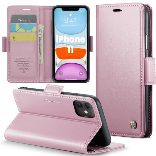 XYGLOW Handyhülle für iPhone 11 Hülle Premium Leder Klappbar Kartenfach Magnet Standfunktion RFID Schutzhülle für iPhone 11 Flip Case Wallet Cover Klapphülle Lederhülle 6.1"-Rosa Gold von XYGLOW