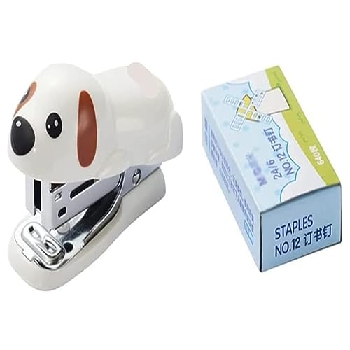 Hefter Mini Cartoon Welpen Hefter Tragbare Büro StudentPortable Desktop Einfache Langlebig Hause Desktop Hefter Zubehör Desktop-Hefter(A) von XYGQYJ