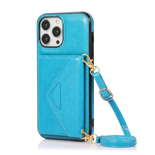 XYLTRADE-Brieftaschen-Schutzhülle für iPhone 16 Pro Max/16 Pro/16 Plus/16, weiches Leder, Handyhülle mit Kartenfächern, Schultergurt, modische Business-Hülle, Blau, 16 ProMax von XYLTRADE