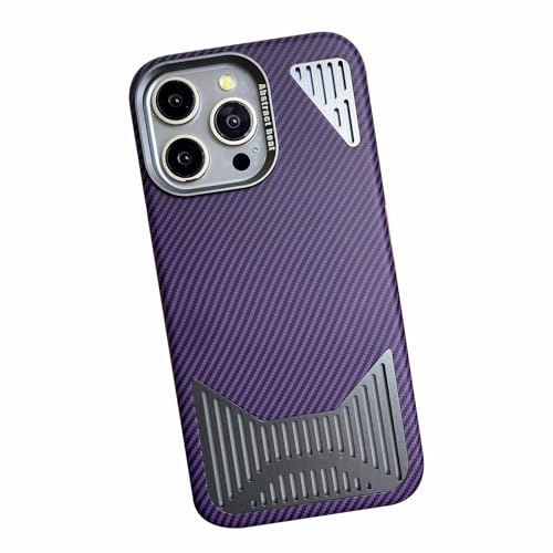 XYLTRADE-Magnetische Hülle für iPhone 15 Pro Max/15 Pro/15 Plus/15, Ultradünne Kohlefaser Metall Wärmeableitung Handyhülle mit Objektivschutz(Purple Lila,15) von XYLTRADE