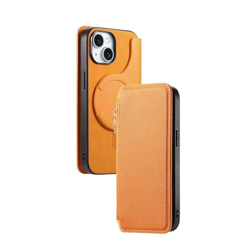 XYLTRADE-Schutzhülle für iPhone 16/16 Plus/16 Pro/16 Pro Max, Kartenschlitz, Separate Hülle, magnetisch, Business-Leder, Ständer, Folio-Hülle, 16 Pro, Orange von XYLTRADE