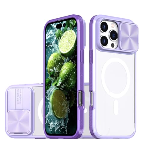 XYWCAI für iPhone 16 Pro Max Magnetisch Hülle mit Kameraschutz Slide Handyhülle TPU Silikon und Hard PC Hybrid Stoßfest Case Transparent Schutzhülle (Lila) von XYWCAI