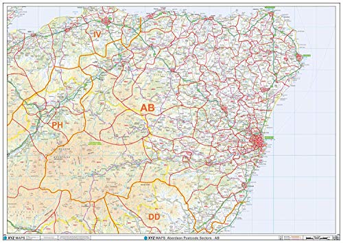 Aberdeen Wandkarte, Postleitzahl, kunststoffbeschichtet von XYZ Maps