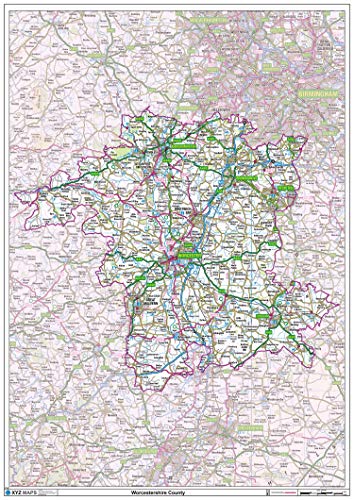 Worcestershire County Kartenpapier von XYZ Maps