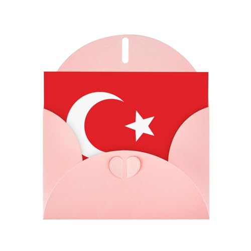 Pearl Paper Grußkarte mit Weihnachtsflagge der Türkei, rosa mit Herz-Knopfverschluss und leerer Innenseite für besondere Anlässe von XZDAL