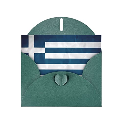 Pearl Paper Grußkarte mit griechischer Flagge, dunkelgrün mit Herz-Knopfverschluss und leerer Innenseite für besondere Anlässe von XZDAL