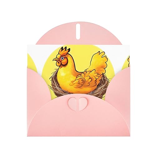 Pearl Paper Holiday Bird's Nest Golden Chicken Grußkarte Rosa mit Herz-Knopfverschluss und blanko Innenseite für besondere Anlässe von XZDAL