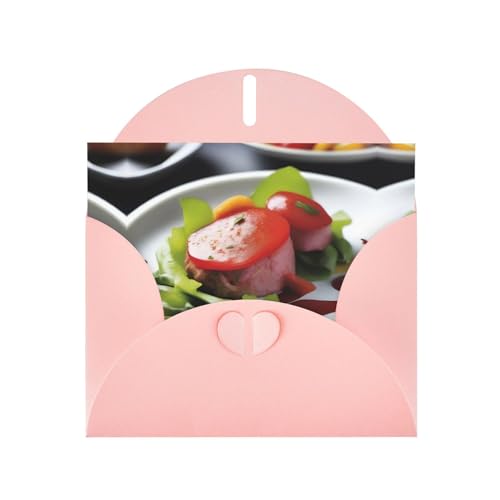 Pearl Paper Holiday Delectable Dish Grußkarte Rosa mit Herz-Knopfverschluss und leerer Innenseite für besondere Anlässe von XZDAL