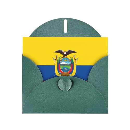 Pearl Paper Holiday Flag of Ecuador Grußkarte Dunkelgrün mit Herz-Knopfverschluss und blanko Innenseite für besondere Anlässe von XZDAL