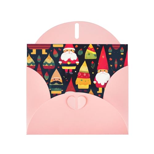 Pearl Paper Holiday Santa Claus mit langem Hut, Grußkarte, rosa mit Herz-Knopf-Verschluss und leerer Innenseite für besondere Anlässe von XZDAL