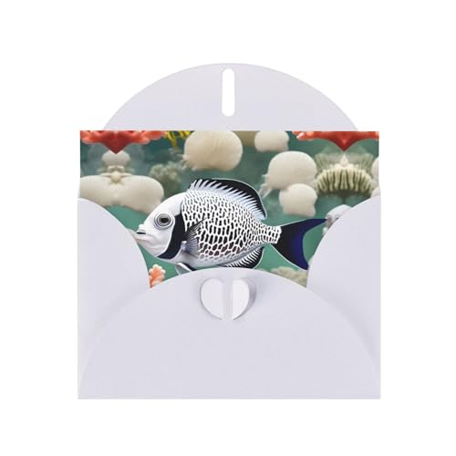 Pearl Paper Holiday White Tropical Fish Grußkarte weiß mit Herz-Knopfverschluss und leerer Innenseite für besondere Anlässe von XZDAL