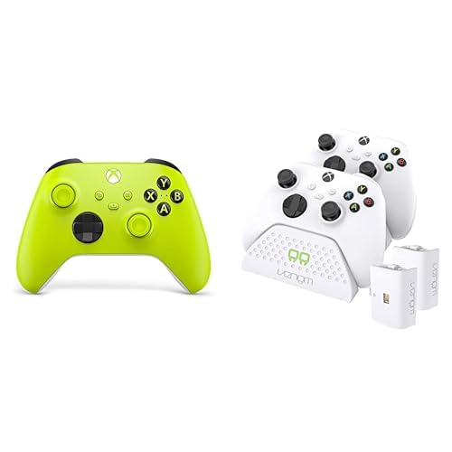 Xbox Wireless Controller Electric Volt+Venom Twin-Ladestation mit 2 x wiederaufladbaren Akkupacks – Weiß Series X & S One von Xbox