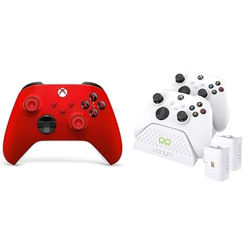 Xbox Wireless Controller Pulse Red+Venom Twin-Ladestation mit 2 x wiederaufladbaren Akkupacks – Weiß Series X & S One von Xbox