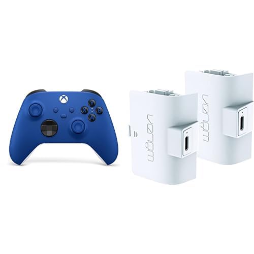 Xbox Wireless Controller Shock Blue+Venom Doppelpack mit wiederaufladbarem Akku Controller - Weiß Series X & S One von Xbox