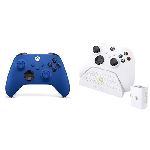 Xbox Wireless Controller Shock Blue+Venom Ladestation mit wiederaufladbarem Akku – Weiß Series X & S One von Xbox