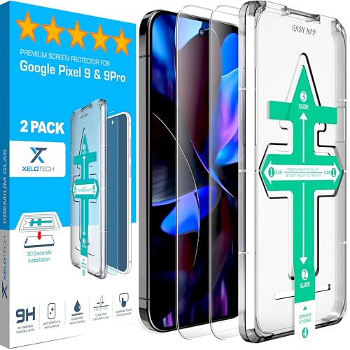 XeloTech Schutzglas für Google Pixel 9 Pro & 9 [Full Screen] - TOP Bruchsicherheit Folie Schutzfolie 9H+ Schutzglas [Auto-Installation] Anti-Fingerabdruck, 2 Stück von XeloTech