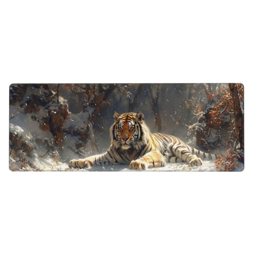 900x400x3mm XXL Mauspad Tiger Snow Scene Gaming Mauspad mit rutschfest Gummibasis, Verlängertes Schreibtischauflage Wasserdicht Großes Mauspad, PC Gaming Zubehör für Home Zimmer Deko, Gifts für Frau von Xeoyenle