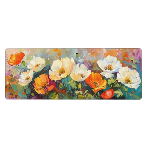 Blume Mousepad XXL 1000x500x3mm Groß Gaming Mauspad Poppy Mouse Pad mit Genähten Kanten,Wasserdicht Rutschfeste Gummibasis Verbessert Präzision und Geschwindigkei,Einfach Zu Reinigen Office PC Lapto von Xeoyenle