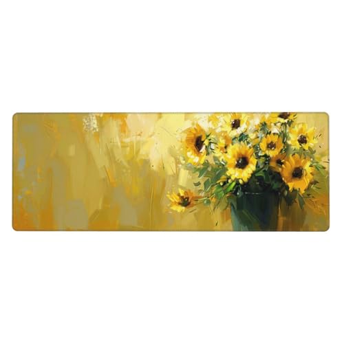 Blume Mousepad XXL 700x300x3mm Groß Gaming Mauspad Sunflower Mouse Pad mit Genähten Kanten,Wasserdicht rutschfeste Gummibasis Verbessert Präzision und Geschwindigkei,Mauspad Groß Office PC Lapto von Xeoyenle