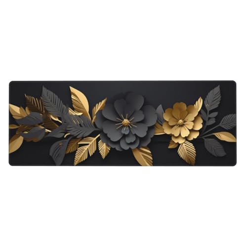 Blume Mousepad XXL 700x300x3mm Groß Gaming Mauspad leaf Mouse Pad mit Genähten Kanten,Wasserdicht Rutschfeste Gummibasis Verbessert Präzision und Geschwindigkei,Einfach Zu Reinigen,für Office PC Lapto von Xeoyenle