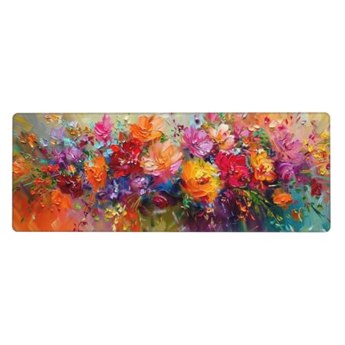 Blume Mousepad XXL 800x400x3mm Groß Gaming Mauspad color Mouse Pad mit Genähten Kanten,Wasserdicht Rutschfeste Gummibasis Verbessert Präzision und Geschwindigkei,Einfach Zu Reinigen Office PC Lapto von Xeoyenle