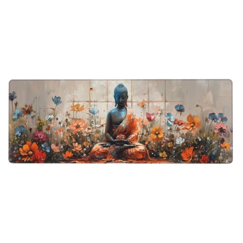 Buddha Mousepad XXL 1000x500x3mm Groß Gaming Mauspad flower Mouse Pad mit Genähten Kanten,Wasserdicht Rutschfeste Gummibasis Verbessert Präzision und Geschwindigkei,Einfach Zu Reinigen Office PC Lapto von Xeoyenle