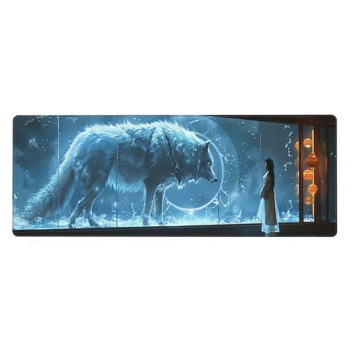 Frau Mousepad XXL 700x300x3mm Groß Gaming Mauspad Wolf Mouse Pad mit Genähten Kanten,Wasserdicht Rutschfeste Gummibasis Verbessert Präzision und Geschwindigkei,Einfach Zu Reinigen,für Office PC Lapto von Xeoyenle