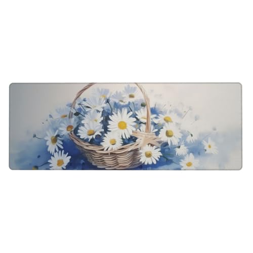 Gänseblümchen Mousepad XXL 1000x500x3mm Groß Gaming Mauspad Flower Basket Mouse Pad mit Genähten Kanten, Wasserdicht Rutschfeste Gummibasis Verbessert Präzision und Geschwindigkei, für Office PC Lapto von Xeoyenle