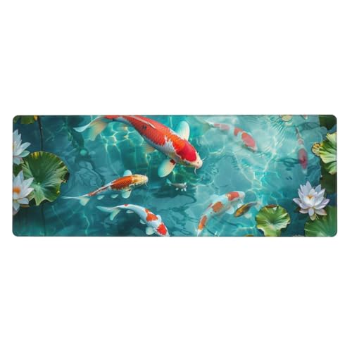 Goldfisch Mousepad XXL 800x400x3mm Groß Gaming Mauspad Lotus Mouse Pad mit Genähten Kanten,Wasserdicht Rutschfeste Gummibasis Verbessert Präzision und Geschwindigkei,Mauspad Groß Office PC Lapto von Xeoyenle