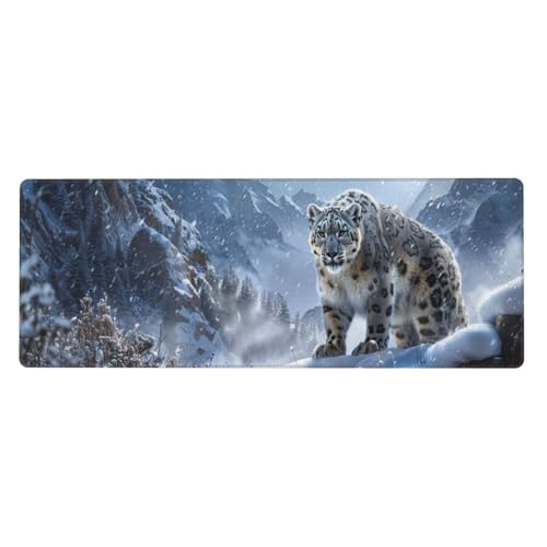 Leopard Mousepad 1000x500x3mm Mauspad XXL Snow Leopard mit Genähten Kanten, Wasserdicht rutschfeste Gummibasis Verbessert Präzision und Geschwindigkei, Groß Gaming Mousepad für Home Office PC Laptop von Xeoyenle