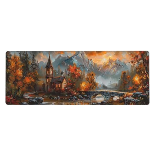 Mauspad XXL 1000x500x3mm Herbst Gaming Mauspad landscape, Verlängertes Schreibtischauflage Großes Mauspad Spezielle Oberfläche Wasserdicht und Rutschfest Gummibasis Gaming Zubehör für Home Zimmer Deko von Xeoyenle