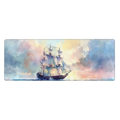 Mauspad XXL 900x400x3mm Boot Gaming Mauspad Sea View, Verlängertes Schreibtischauflage Großes Mauspad Wasserdicht und rutschfest Gummibasis Gaming Zubehör für Home Zimmer Deko von Xeoyenle