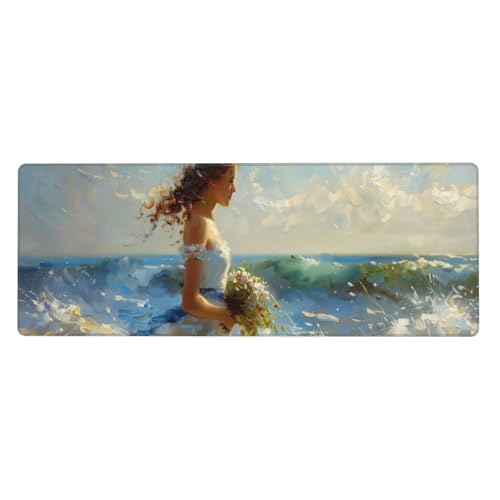 Meer Mousepad XXL 800x400x3mm Groß Gaming Mauspad woman Mouse Pad mit Genähten Kanten,Wasserdicht Rutschfeste Gummibasis Verbessert Präzision und Geschwindigkei,Einfach Zu Reinigen,für Office PC Lapto von Xeoyenle