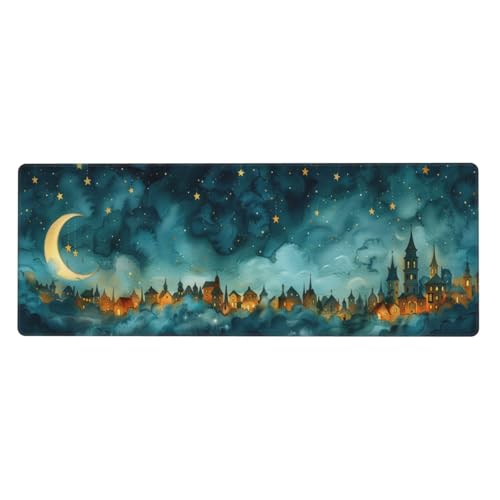 Mond Mousepad XXL 1500x800x3mm Groß Gaming Mauspad Snow Tree Mouse Pad mit Genähten Kanten,Wasserdicht Rutschfeste Gummibasis Verbessert Präzision und Geschwindigkei,Mauspad Groß Office PC Lapto von Xeoyenle