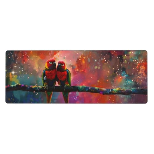 Papagei Mousepad XXL 700x300x3mm Groß Gaming Mauspad Starry Sky Mouse Pad mit Genähten Kanten,Wasserdicht Rutschfeste Gummibasis Verbessert Präzision und Geschwindigkei,Mauspad Groß Office PC Lapto von Xeoyenle