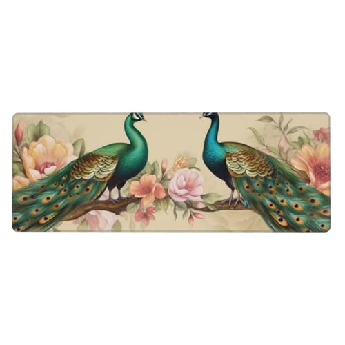 Pfau Mousepad 1000x500x3mm Mauspad XXL Animal mit Genähten Kanten,Wasserdicht rutschfeste Gummibasis Verbessert Präzision und Geschwindigkei,Lange Tastatur Mausmatte Gaming Mousepad Office PC Laptop von Xeoyenle