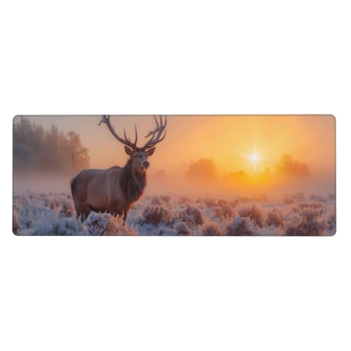 Reh Mousepad XXL 1000x500x3mm Groß Gaming Mauspad Sunset Mouse Pad mit Genähten Kanten,Wasserdicht Rutschfeste Gummibasis Verbessert Präzision und Geschwindigkei,Einfach Zu Reinigen Office PC Lapto von Xeoyenle