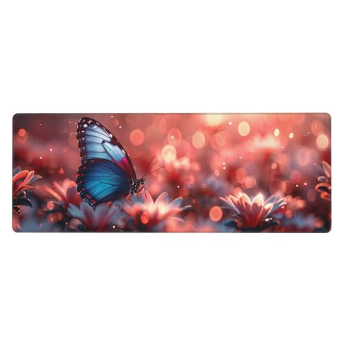 Schmetterling Mousepad XXL 1500x800x3mm Groß Gaming Mauspad Peacock Mouse Pad mit Genähten Kanten, Wasserdicht rutschfeste Gummibasis Verbessert Präzision und Geschwindigkei, für Office PC Lapto von Xeoyenle