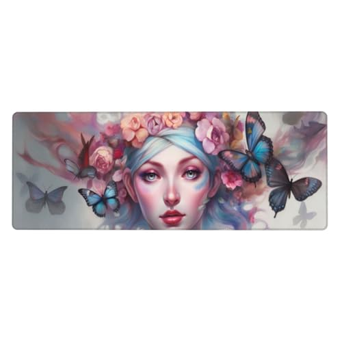 Schmetterling Mousepad XXL 800x400x3mm Groß Gaming Mauspad girl Mouse Pad mit Genähten Kanten,Wasserdicht Rutschfeste Gummibasis Verbessert Präzision und Geschwindigkei,Mauspad Groß Office PC Lapto von Xeoyenle