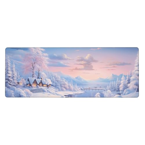 Schnee Mousepad XXL 700x300x3mm Groß Gaming Mauspad landscape Mouse Pad mit Genähten Kanten,Wasserdicht Rutschfeste Gummibasis Verbessert Präzision und Geschwindigkei,Mauspad Groß Office PC Lapto von Xeoyenle