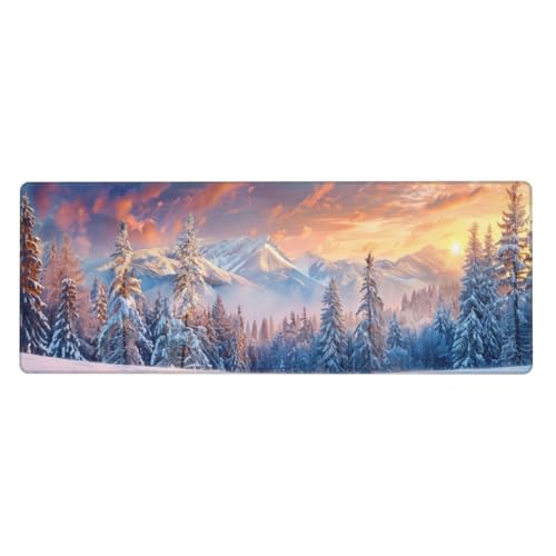 Schneeszene Mousepad XXL 1500x800x3mm Groß Gaming Mauspad Sunset Mouse Pad mit Genähten Kanten, Wasserdicht Rutschfeste Gummibasis Verbessert Präzision und Geschwindigkei, für Office PC Lapto von Xeoyenle