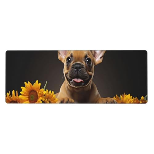 Sonnenblume Mousepad 800x400x3mm Mauspad XXL Dog mit Genähten Kanten, Wasserdicht rutschfeste Gummibasis Verbessert Präzision und Geschwindigkei, Groß Gaming Mousepad für Home Office PC Laptop von Xeoyenle