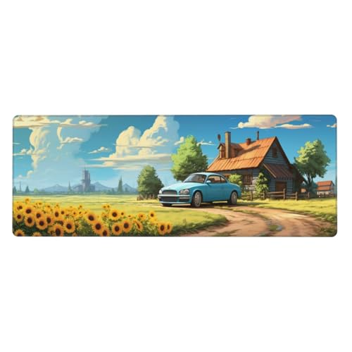 Sonnenblume Mousepad XXL 1000x500x3mm Groß Gaming Mauspad farm Mouse Pad mit Genähten Kanten,Wasserdicht Rutschfeste Gummibasis Verbessert Präzision und Geschwindigkei,Mauspad Groß Office PC Lapto von Xeoyenle