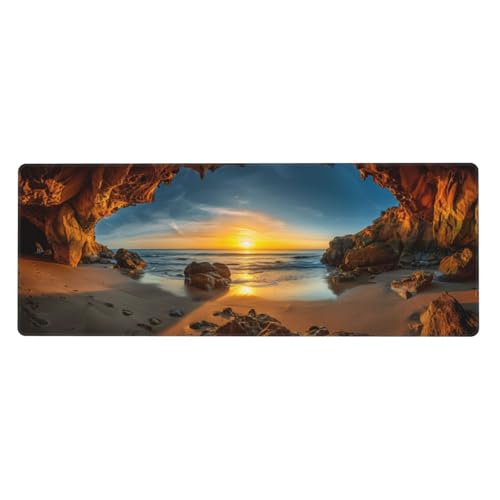 Sonnenuntergang Mousepad 900x400x3mm Mauspad XXL Sea beach mit Genähten Kanten,Wasserdicht Rutschfeste Gummibasis Verbessert Präzision und Geschwindigkei,Groß Gaming Mousepad für Home Office PC Laptop von Xeoyenle