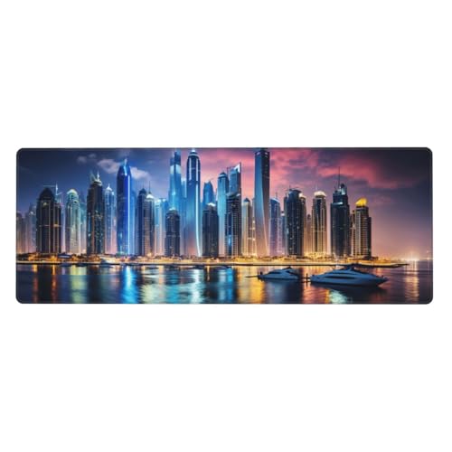 Stadt Mousepad 800x400x3mm Mauspad XXL Night View mit Genähten Kanten, Wasserdicht rutschfeste Gummibasis Verbessert Präzision und Geschwindigkei, Groß Gaming Mousepad für Home Office PC Laptop von Xeoyenle